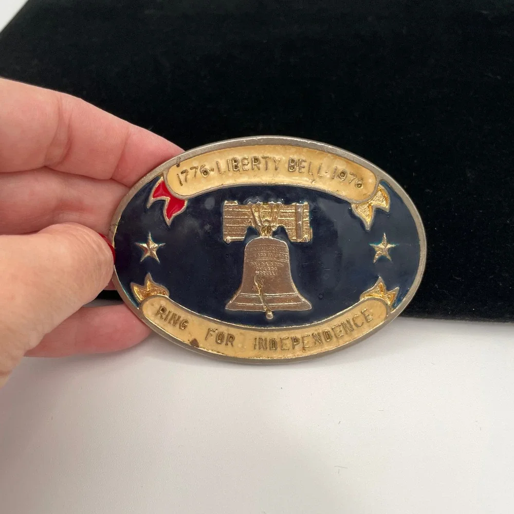Vintage Metal Unisex Adult OS Liberty Bell 1776 Bicentennial Belt Buckle *NOTE